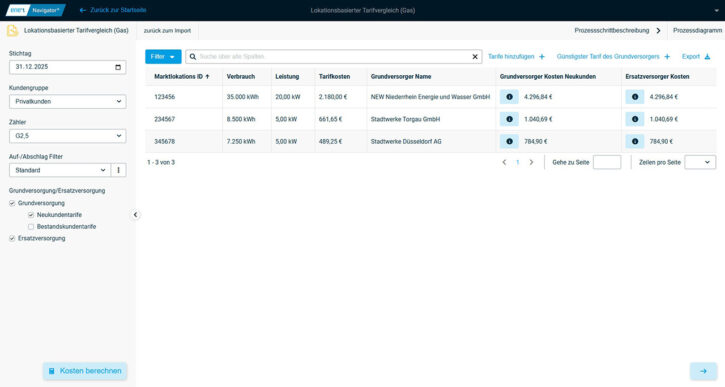 Lokationsbasierter Tarifvergleich Gas